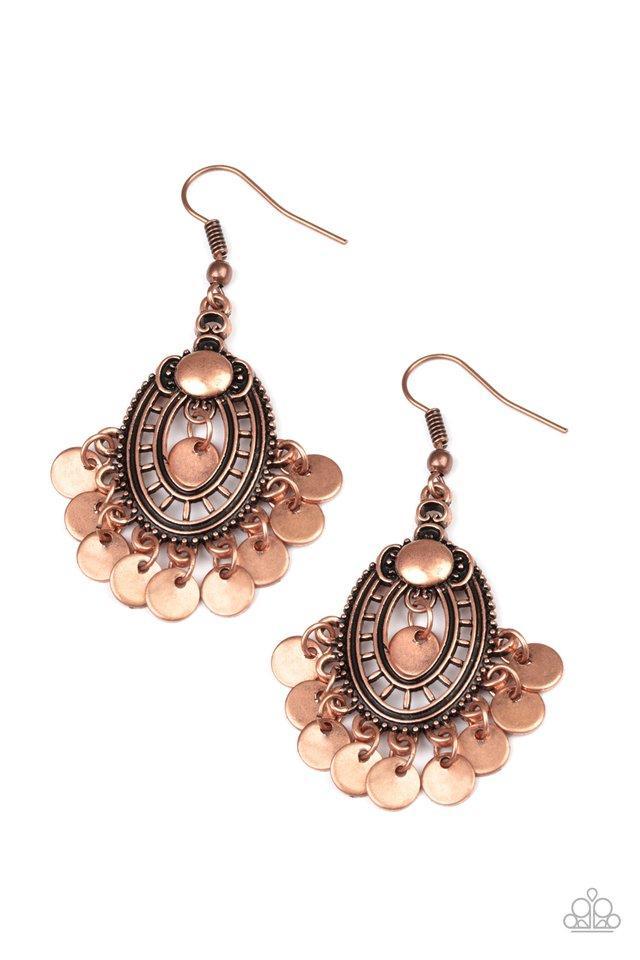 Chime Chic Copper Earrings - Paparazzi Accessories - lightbox -CarasShop.com - $5 Jewelry by Cara Jewels