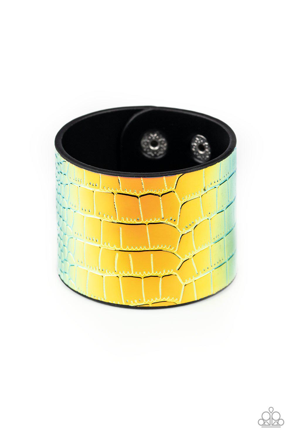 Chroma Croc Multi-color Leather Wrap Snap Bracelet - Paparazzi Accessories-CarasShop.com - $5 Jewelry by Cara Jewels