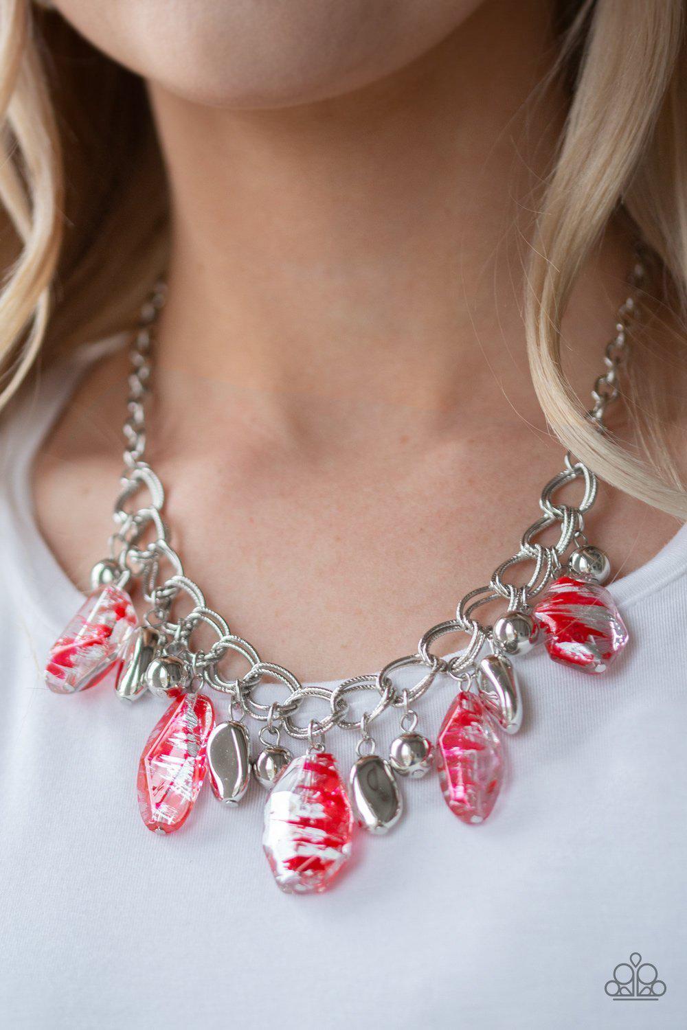 Chroma Drama Red and Silver Necklace - Paparazzi Accessories - model -CarasShop.com - $5 Jewelry by Cara Jewels