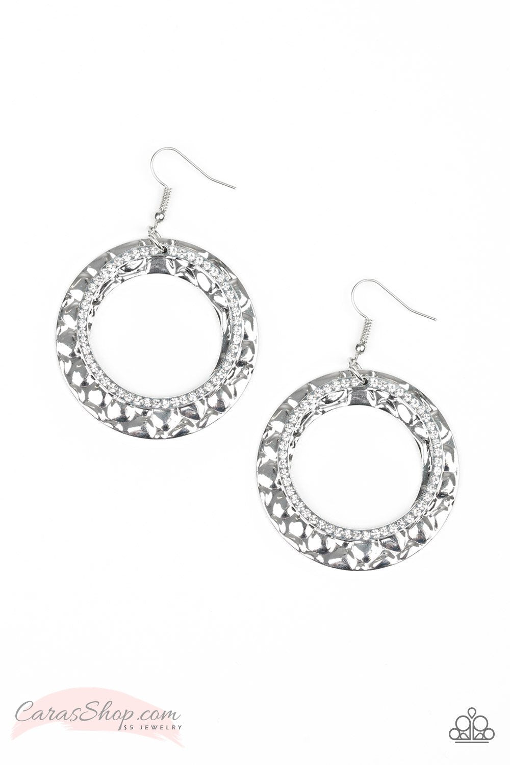 Cinematic Shimmer Silver and White Gem Earrings - Paparazzi Accessories-CarasShop.com - $5 Jewelry by Cara Jewels