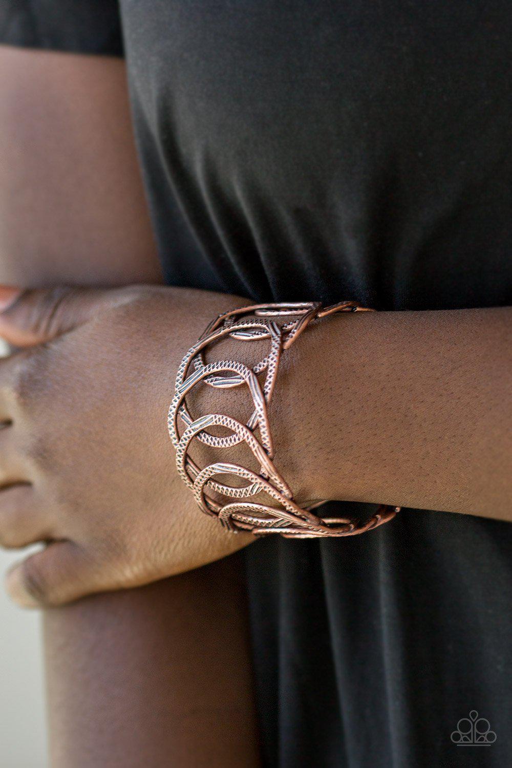 Circa de Contender Copper Cuff Bracelet - Paparazzi Accessories-CarasShop.com - $5 Jewelry by Cara Jewels