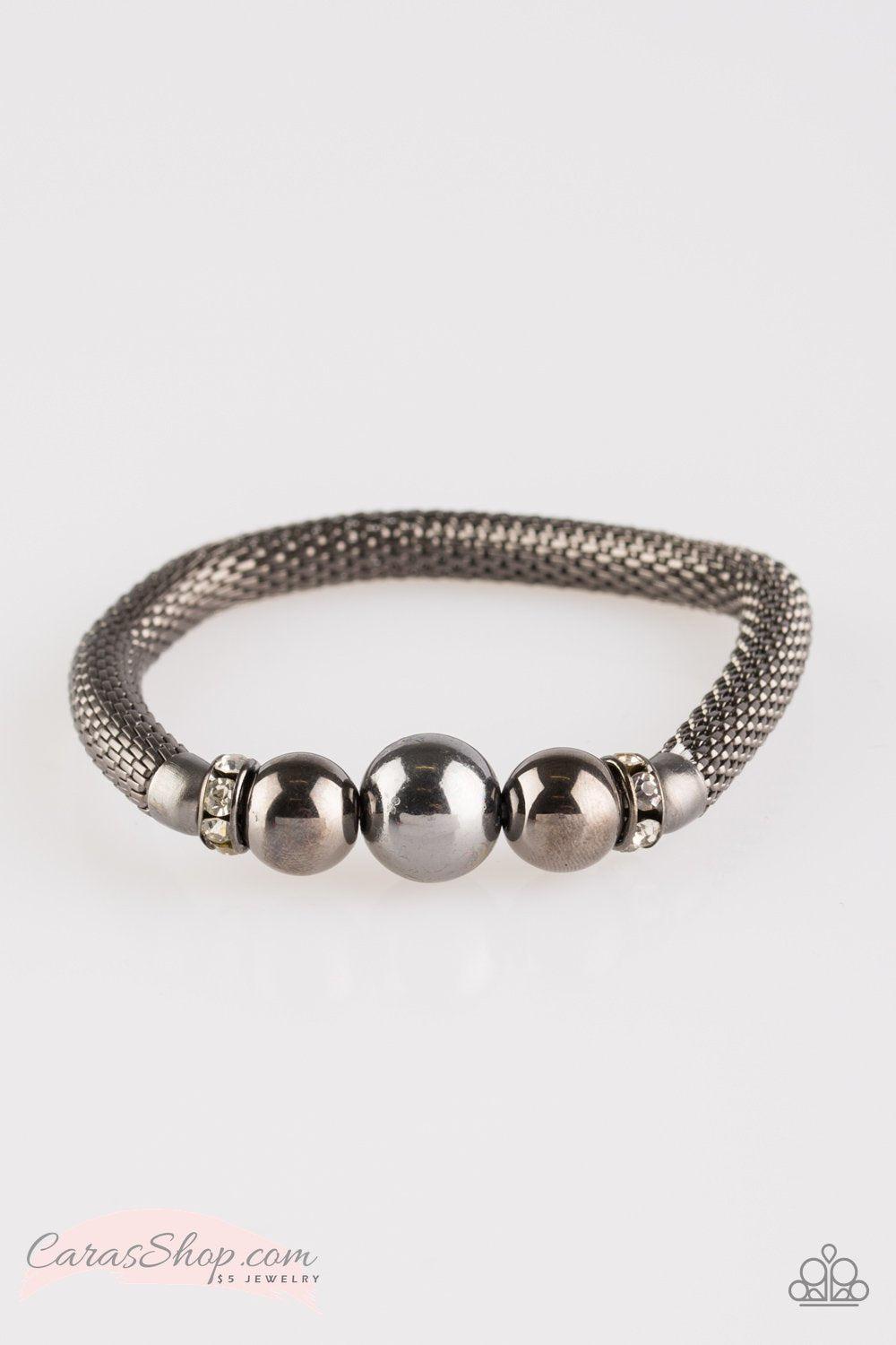 City Campus Gunmetal Stretch Bracelet - Paparazzi Accessories-CarasShop.com - $5 Jewelry by Cara Jewels