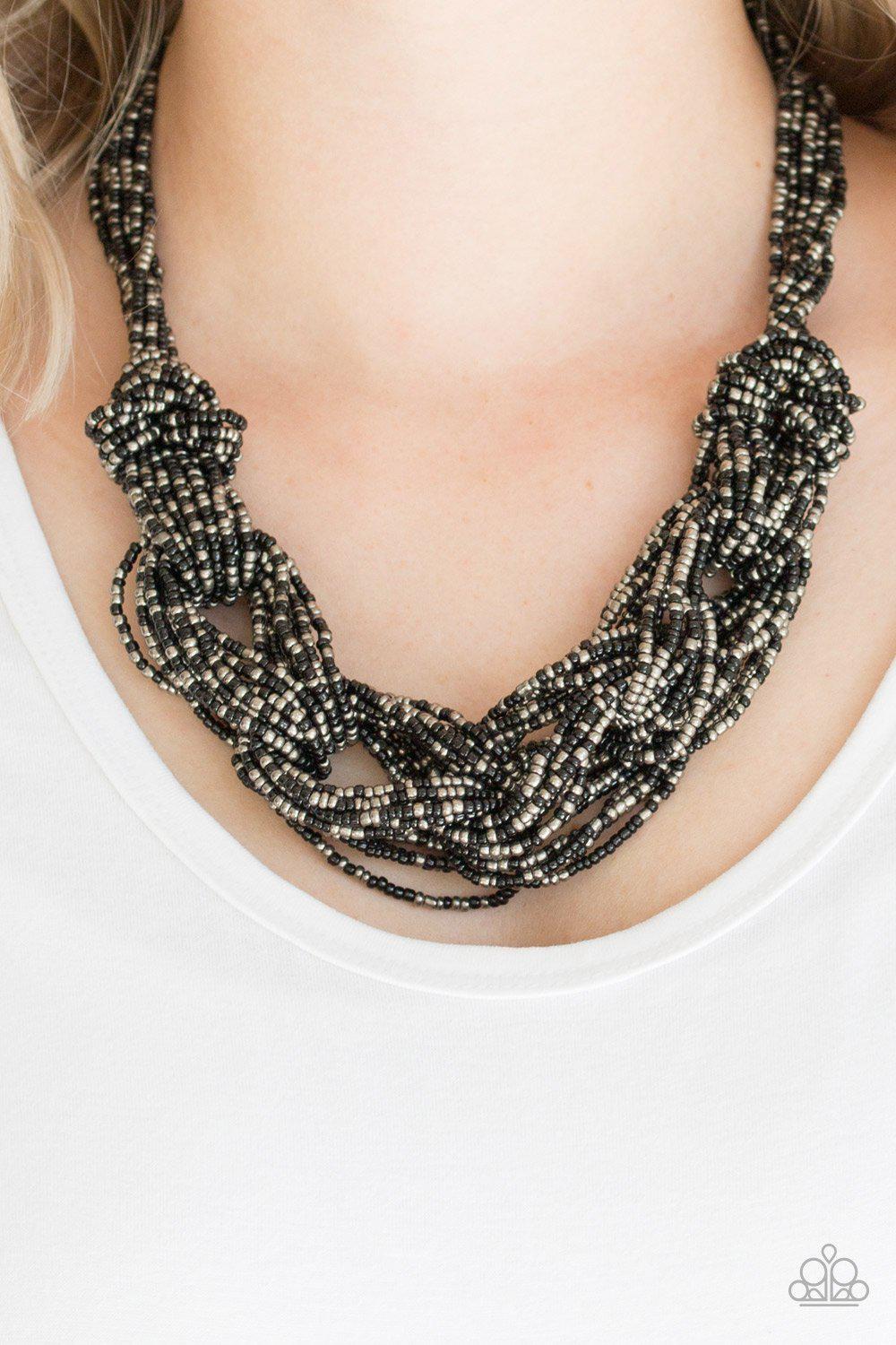 City Catwalk Black and Gunmetal Seed Bead Necklace - Paparazzi Accessories-CarasShop.com - $5 Jewelry by Cara Jewels