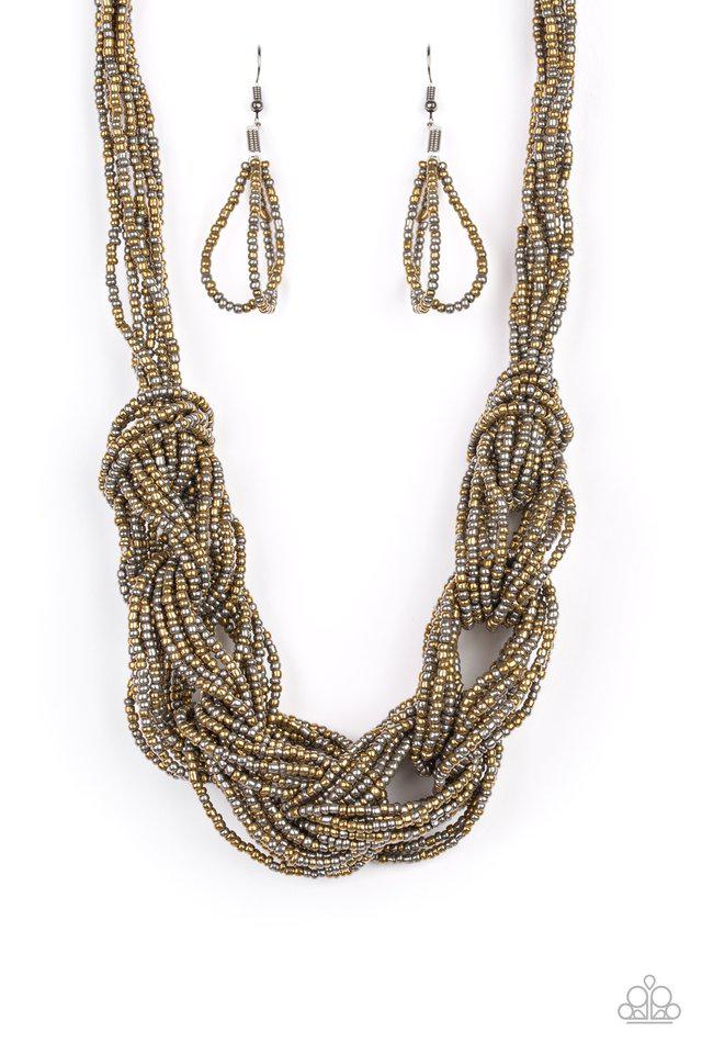 City Catwalk Brass Seed Bead Necklace - Paparazzi Accessories- lightbox - CarasShop.com - $5 Jewelry by Cara Jewels
