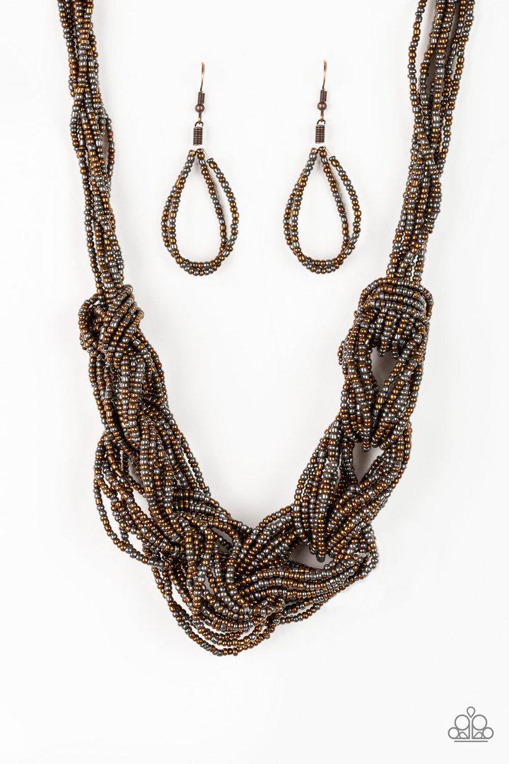 City Catwalk Copper and Gunmetal Seed Bead Necklace - Paparazzi Accessories- lightbox - CarasShop.com - $5 Jewelry by Cara Jewels