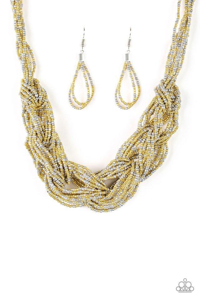 City Catwalk Gold and Silver Seed Bead Necklace - Paparazzi Accessories- lightbox - CarasShop.com - $5 Jewelry by Cara Jewels