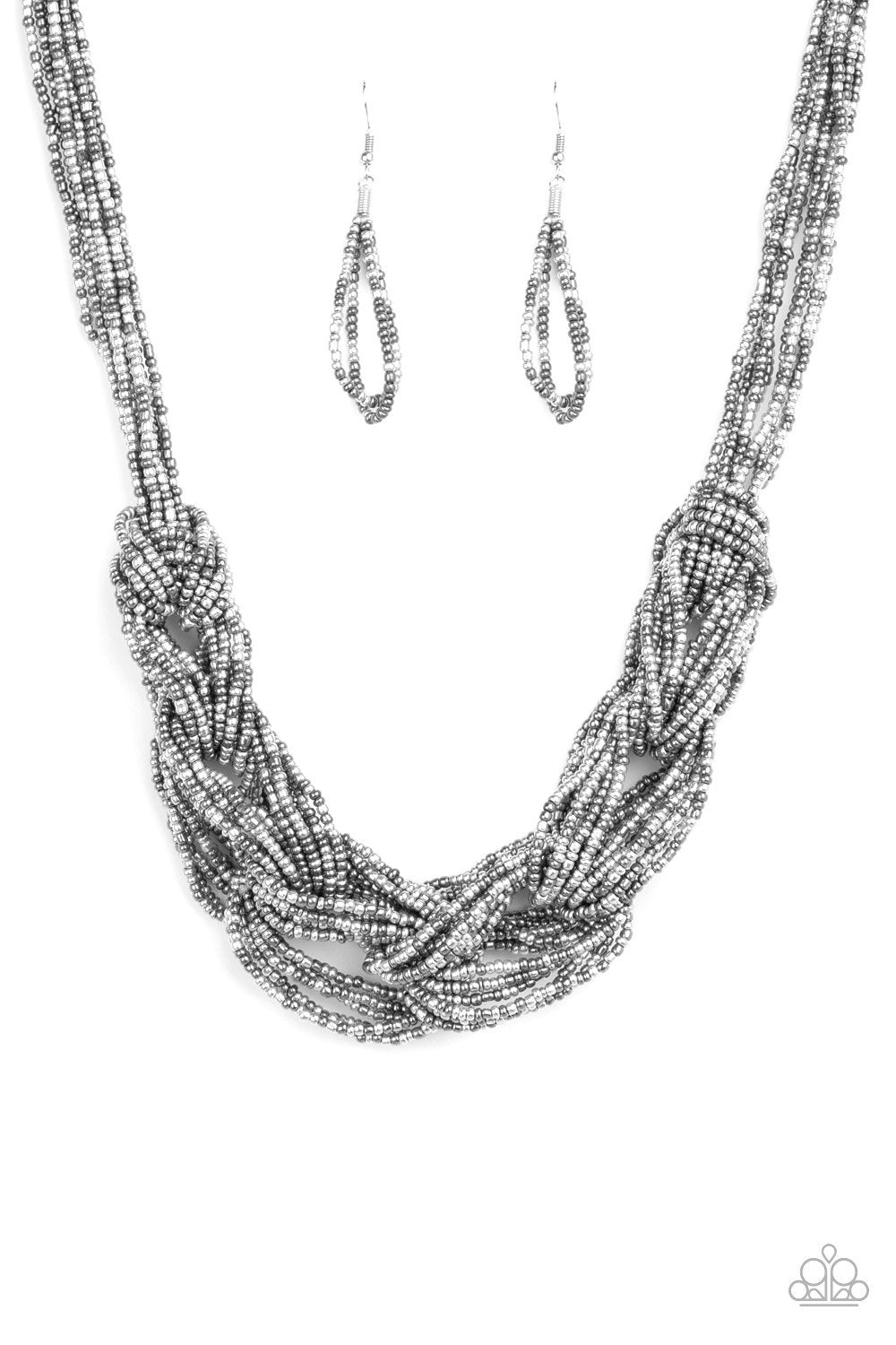 City Catwalk Silver and Gunmetal Seed Bead Necklace - Paparazzi Accessories-CarasShop.com - $5 Jewelry by Cara Jewels