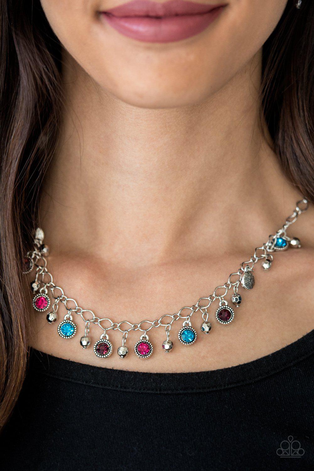 City Couture Silver and Multicolored Gem Necklace - Paparazzi Accessories-CarasShop.com - $5 Jewelry by Cara Jewels