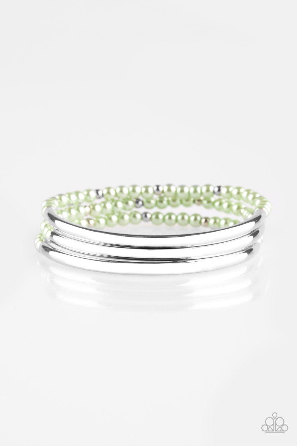 City Pretty Mint Green and Silver Bracelet Set - Paparazzi Accessories - lightbox -CarasShop.com - $5 Jewelry by Cara Jewels