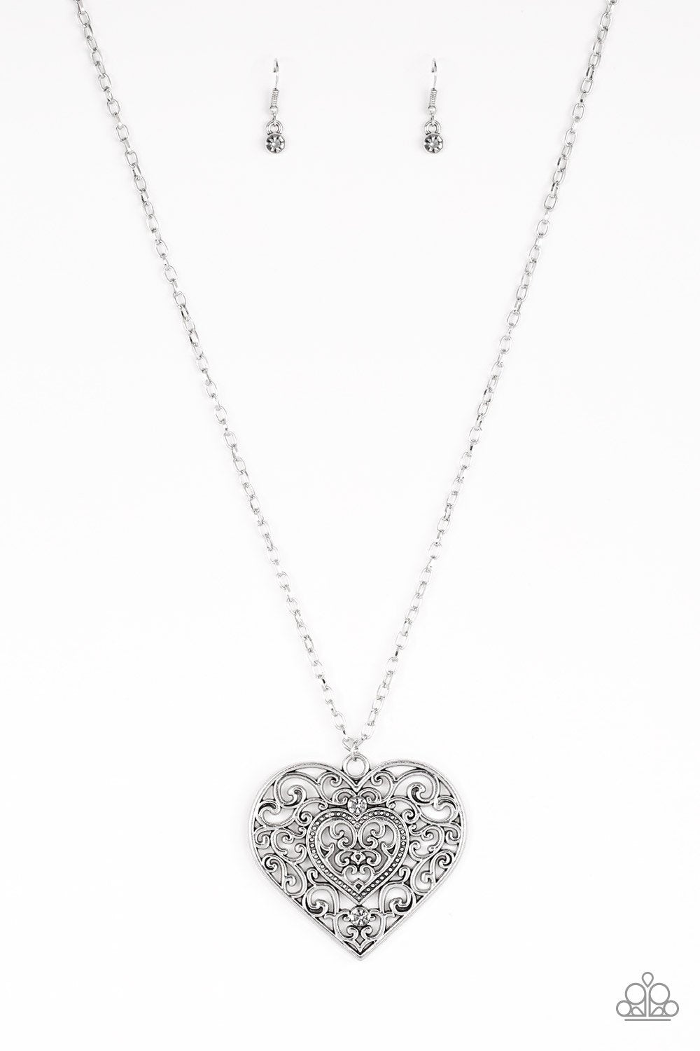 Classic Casanova Silver Filigree Heart Necklace - Paparazzi Accessories - lightbox -CarasShop.com - $5 Jewelry by Cara Jewels