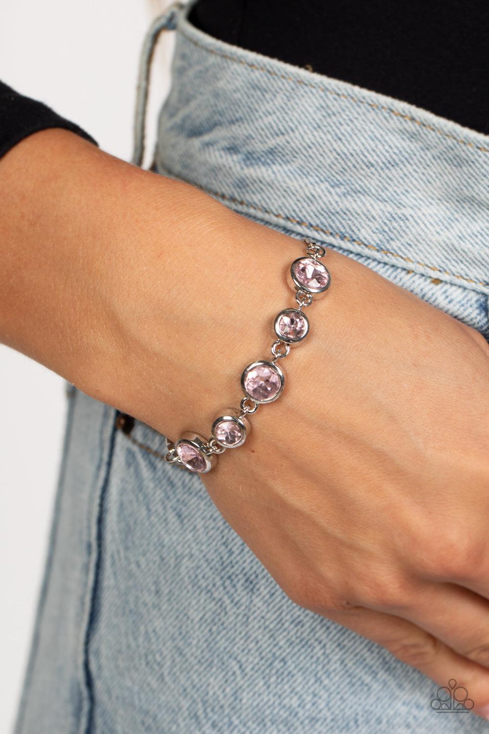 Classically Cultivated Pink Rhinestone Bracelet - Paparazzi Accessories-on model - CarasShop.com - $5 Jewelry by Cara Jewels
