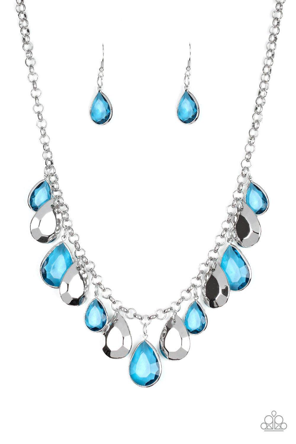 CLIQUE-bait Blue and Silver Necklace - Paparazzi Accessories - lightbox -CarasShop.com - $5 Jewelry by Cara Jewels