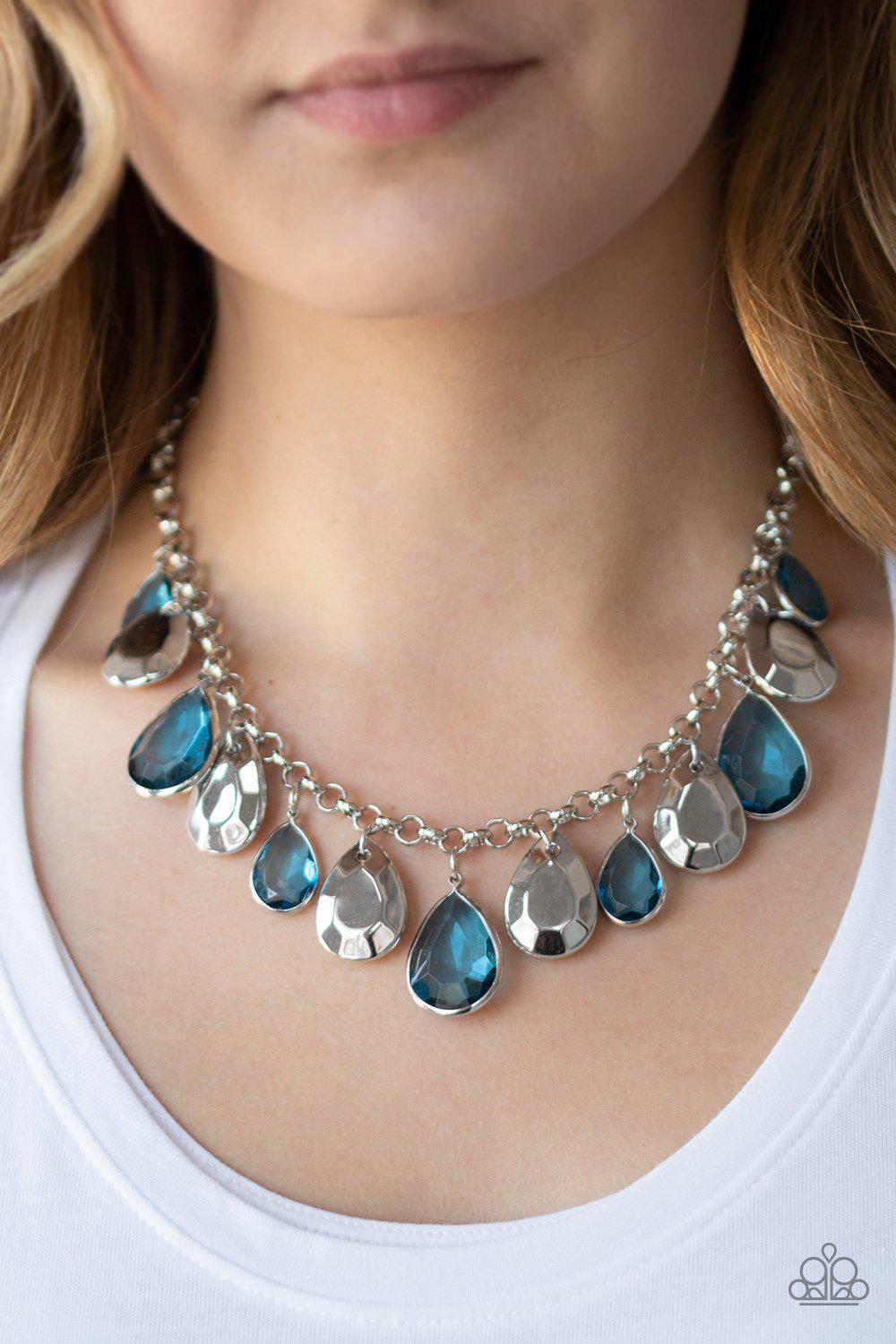 CLIQUE-bait Blue and Silver Necklace - Paparazzi Accessories - model -CarasShop.com - $5 Jewelry by Cara Jewels