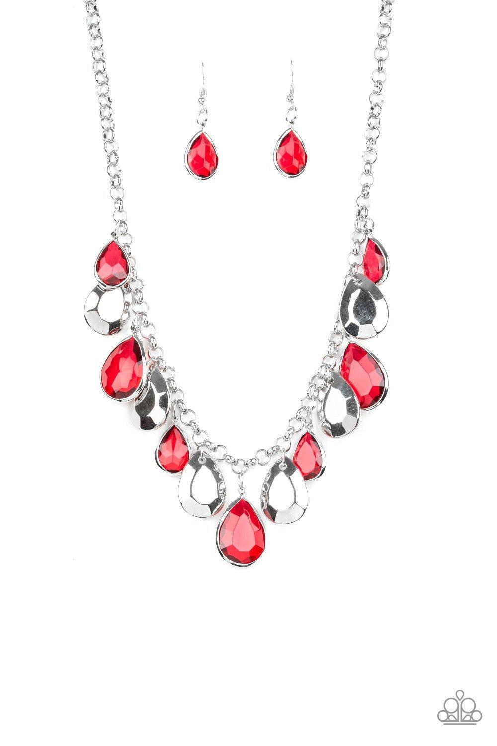 CLIQUE-bait Red and Silver Necklace - Paparazzi Accessories- lightbox - CarasShop.com - $5 Jewelry by Cara Jewels