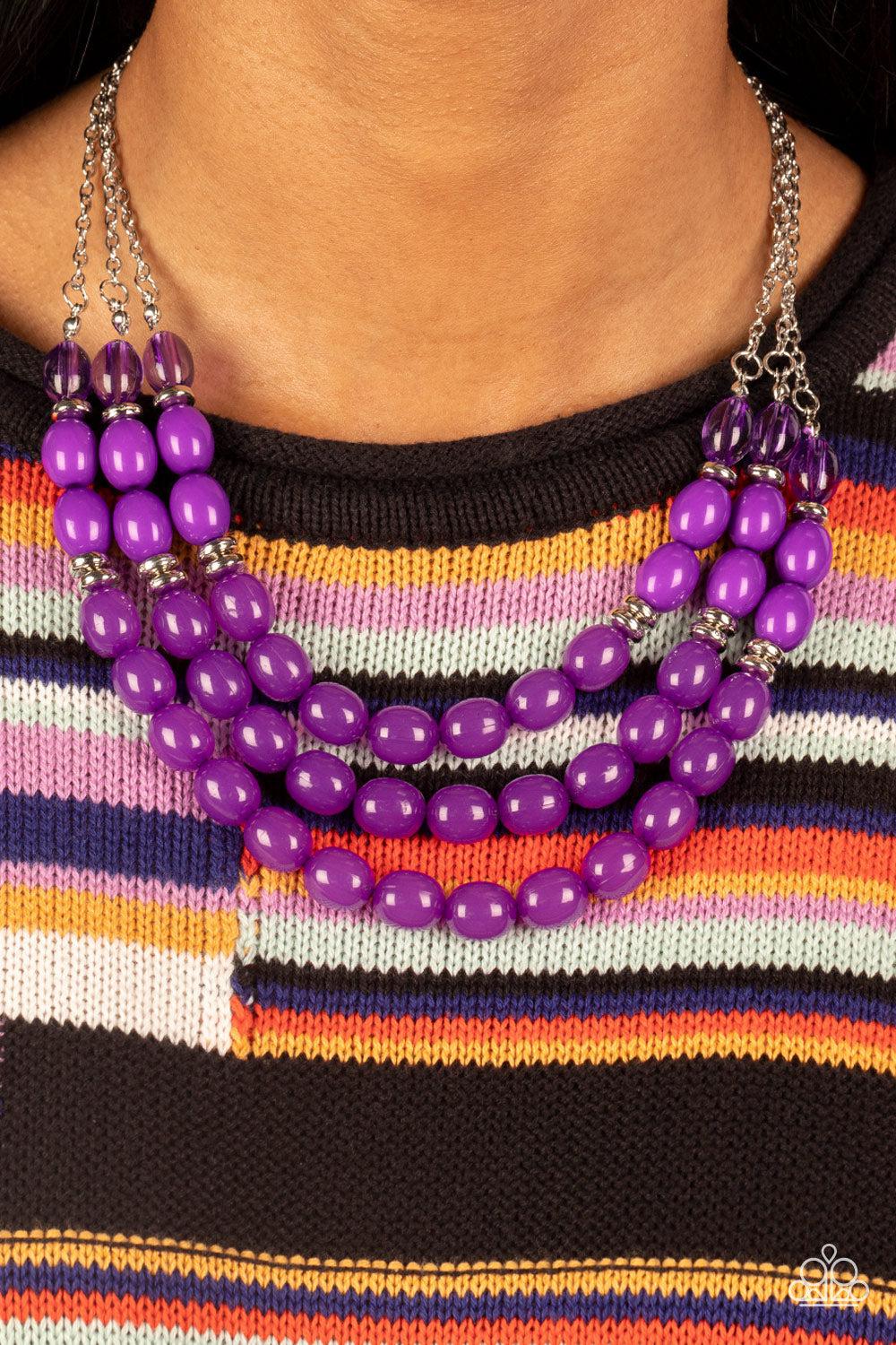 Coastal Cruise Purple Necklace - Paparazzi Accessories-on model - CarasShop.com - $5 Jewelry by Cara Jewels