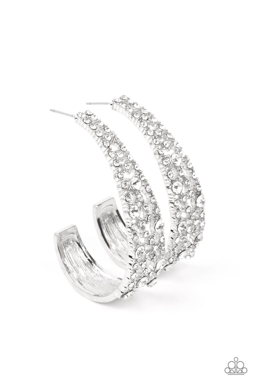 Cold As Ice White Rhinestone Hoop Earrings - Paparazzi Accessories- lightbox - CarasShop.com - $5 Jewelry by Cara Jewels