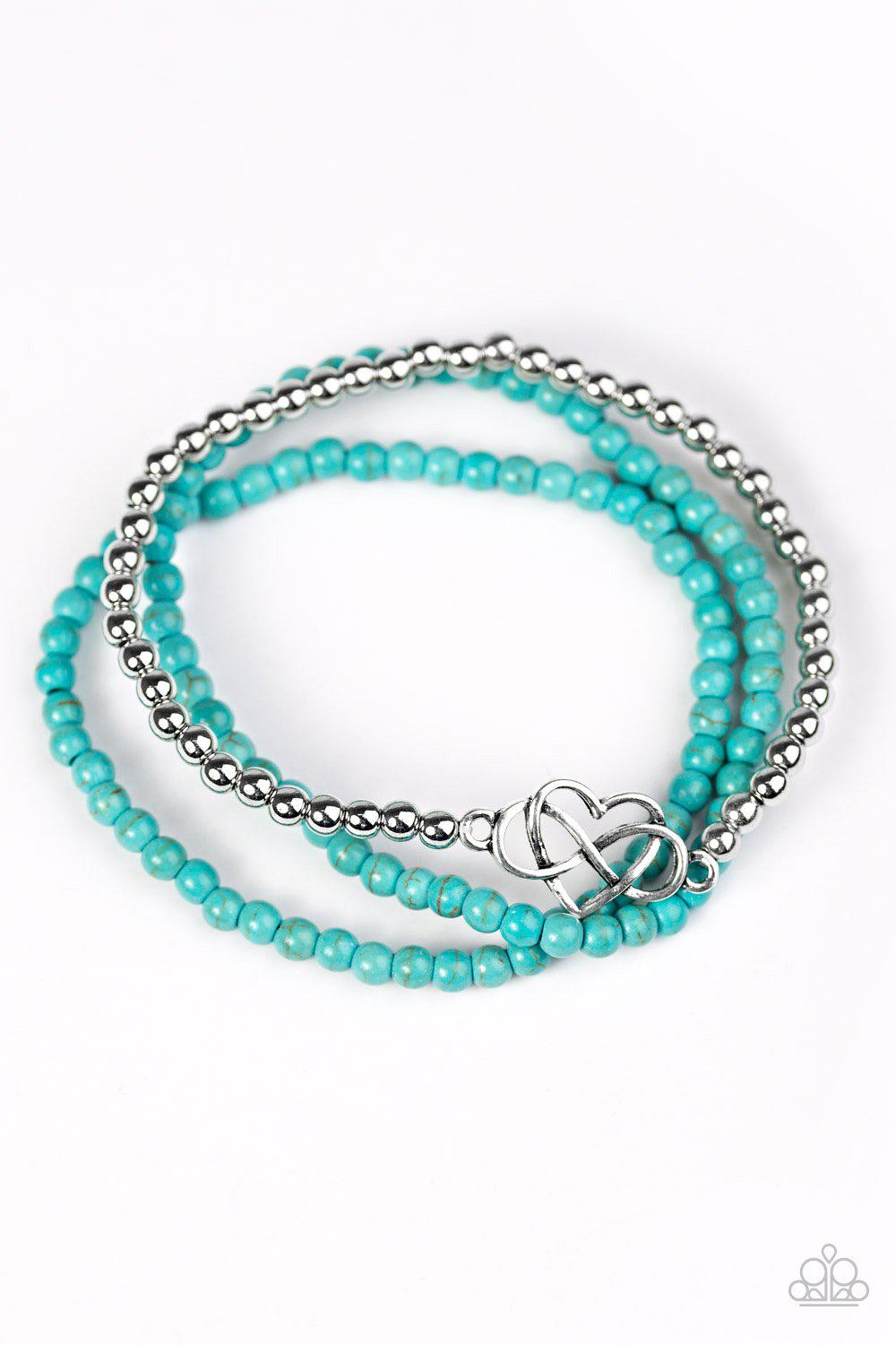 Collect Moments Blue and Silver Heart Bracelet Set - Paparazzi Accessories- lightbox - CarasShop.com - $5 Jewelry by Cara Jewels