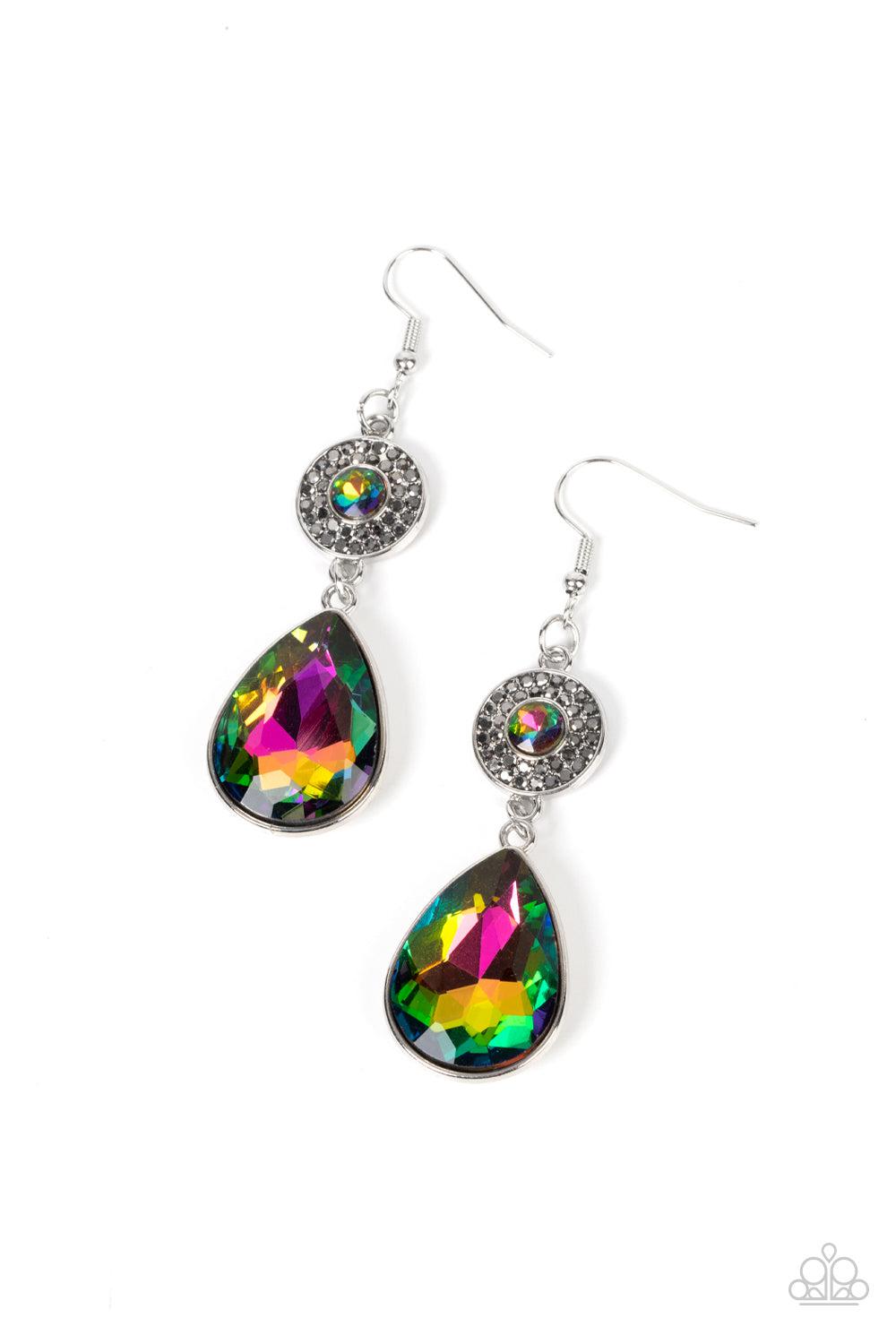 Collecting My Royalties Multi Oil Spill Rhinestone Earrings - Paparazzi Accessories- lightbox - CarasShop.com - $5 Jewelry by Cara Jewels