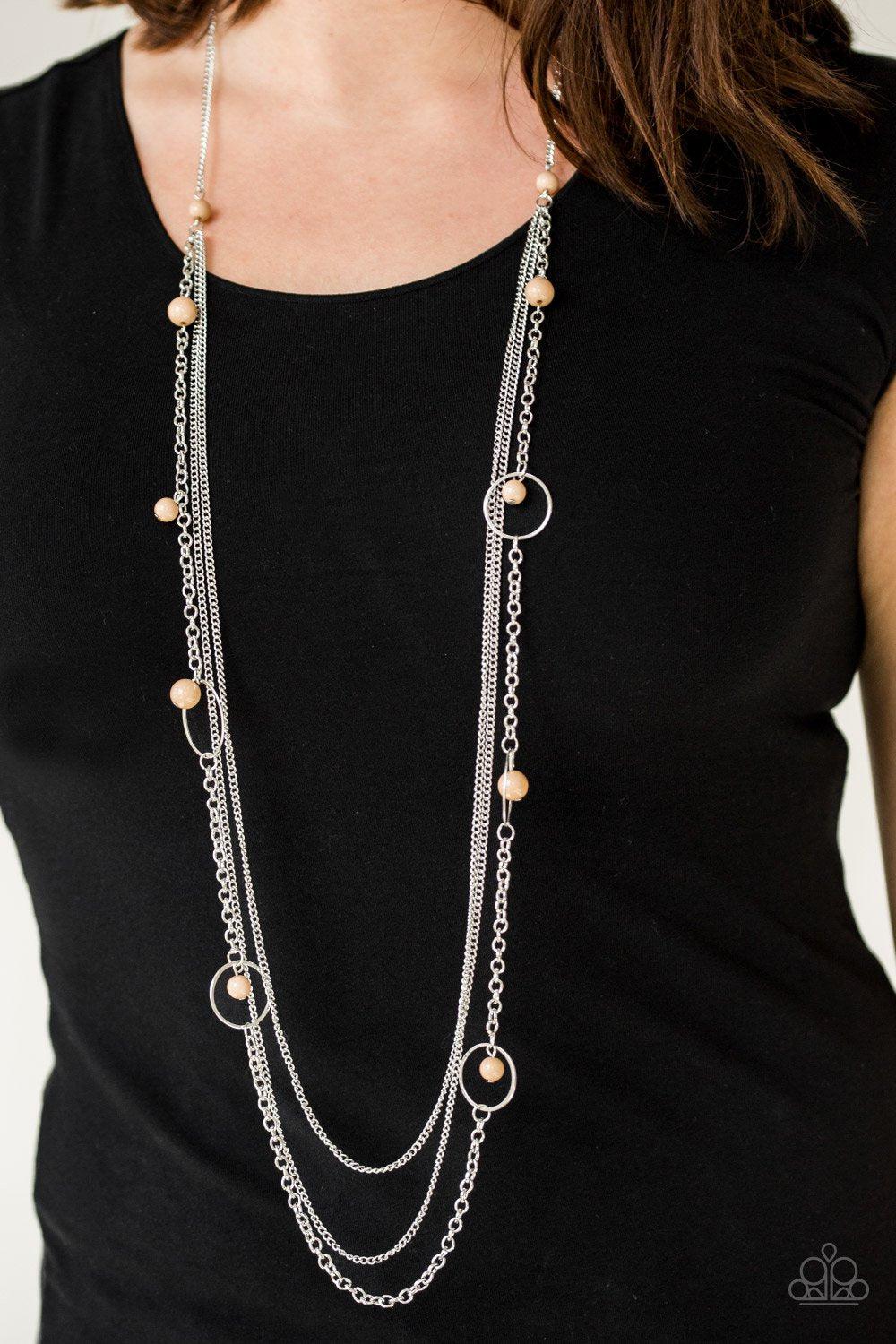Collectively Carefree Brown and Silver Necklace - Paparazzi Accessories-CarasShop.com - $5 Jewelry by Cara Jewels
