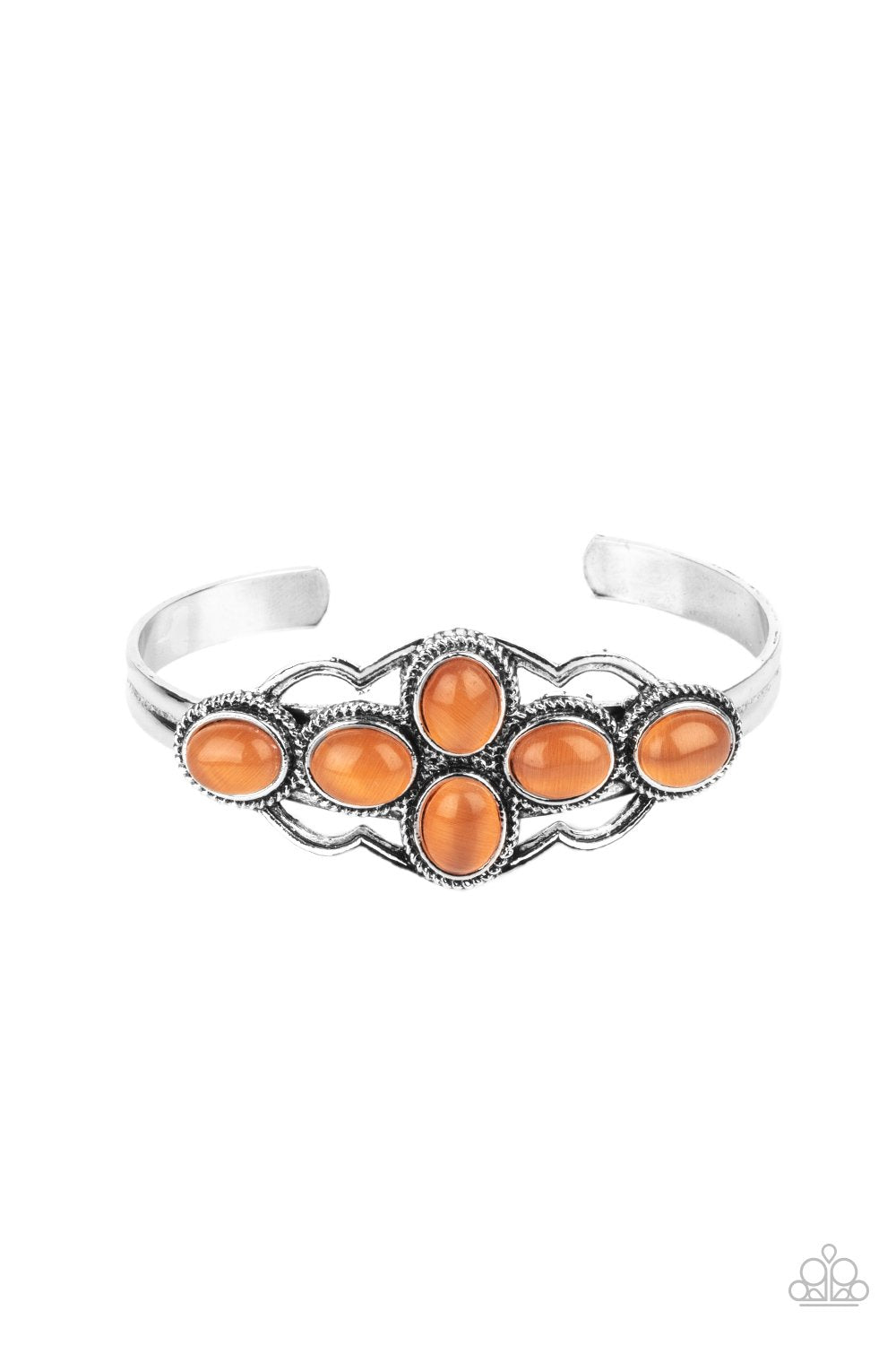Color Me Celestial Orange Cat&#39;s Eye Stone Cuff Bracelet - Paparazzi Accessories - lightbox -CarasShop.com - $5 Jewelry by Cara Jewels