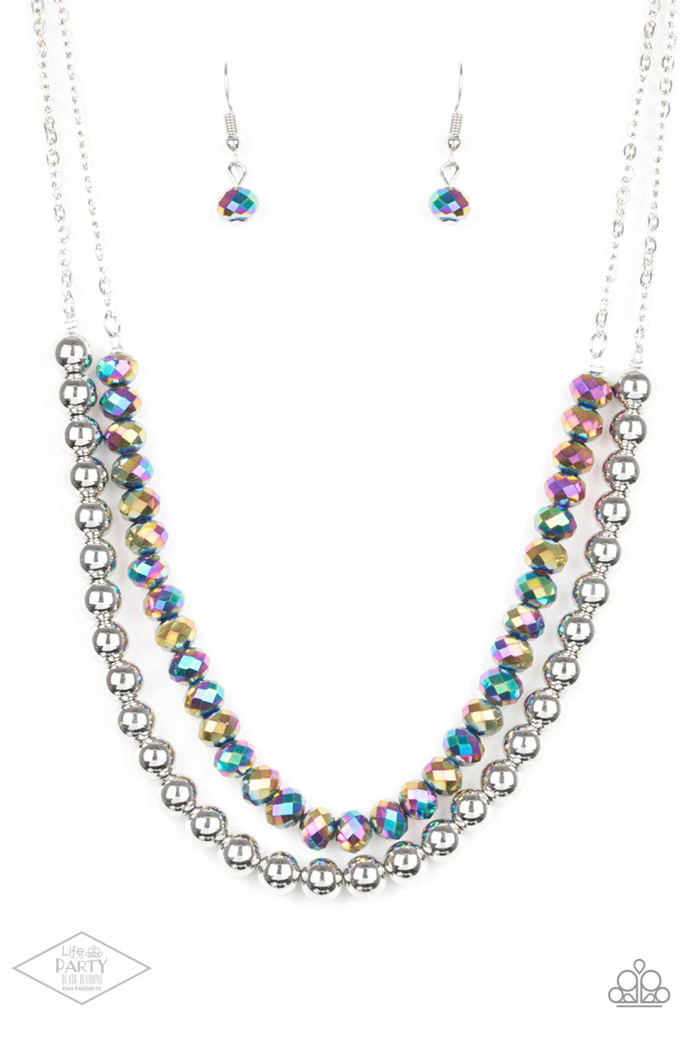 Color Of The Day Multi Rainbow Iridescent and Silver Necklace - Paparazzi Accessories - lightbox -CarasShop.com - $5 Jewelry by Cara Jewels
