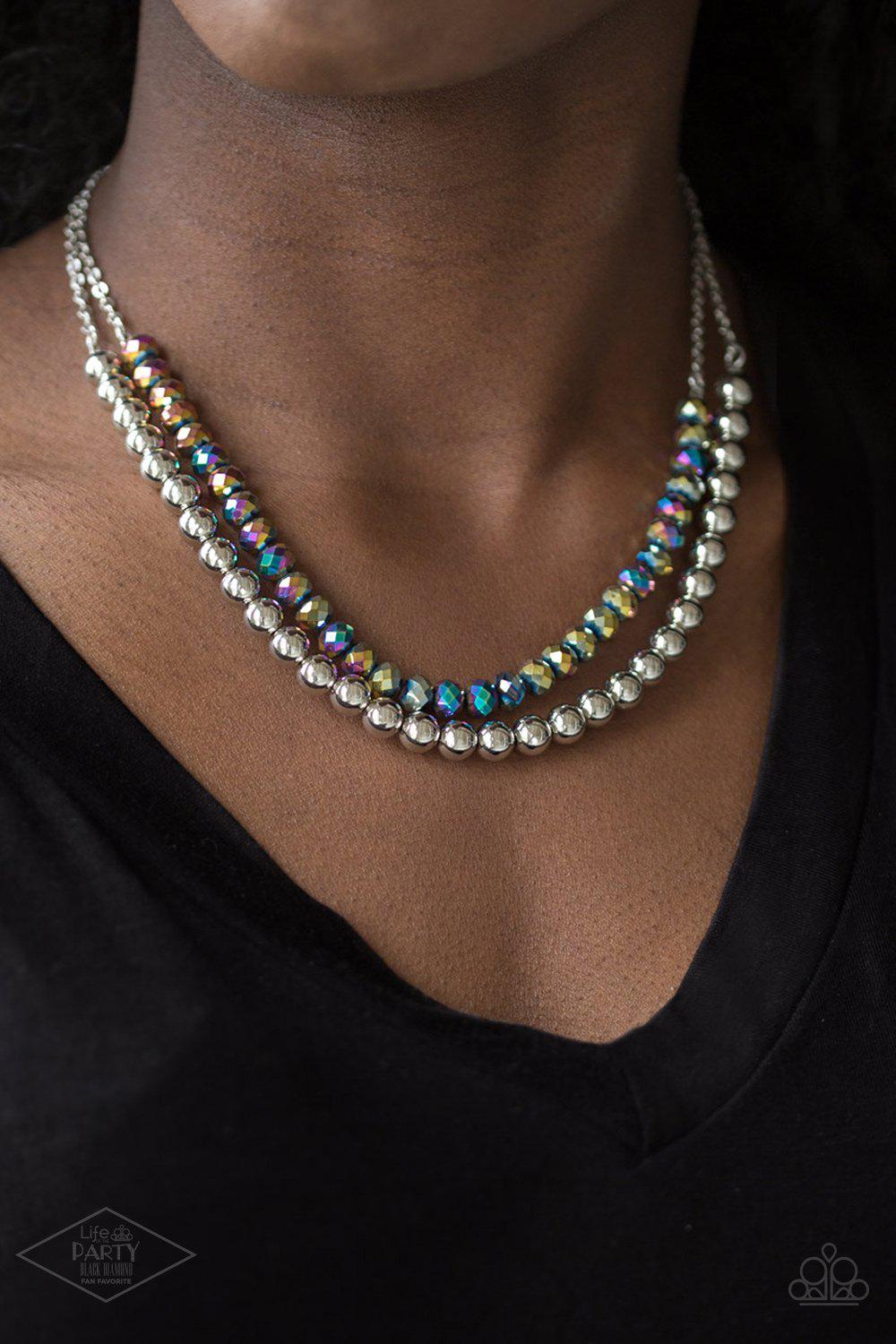 Color Of The Day Multi Rainbow Iridescent and Silver Necklace - Paparazzi Accessories - model -CarasShop.com - $5 Jewelry by Cara Jewels