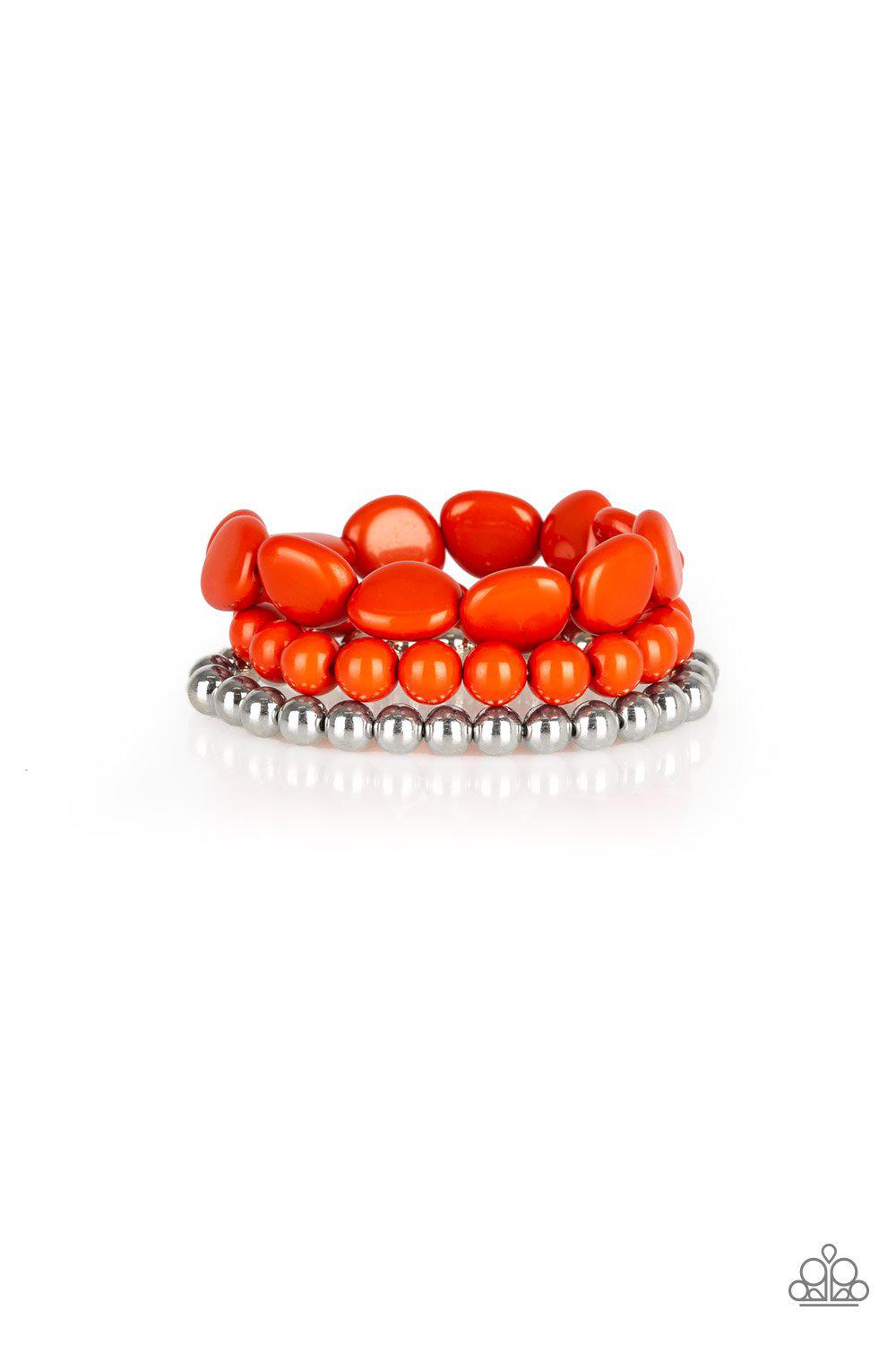 Color Venture Silver and Orange Bracelet Set - Paparazzi Accessories-CarasShop.com - $5 Jewelry by Cara Jewels