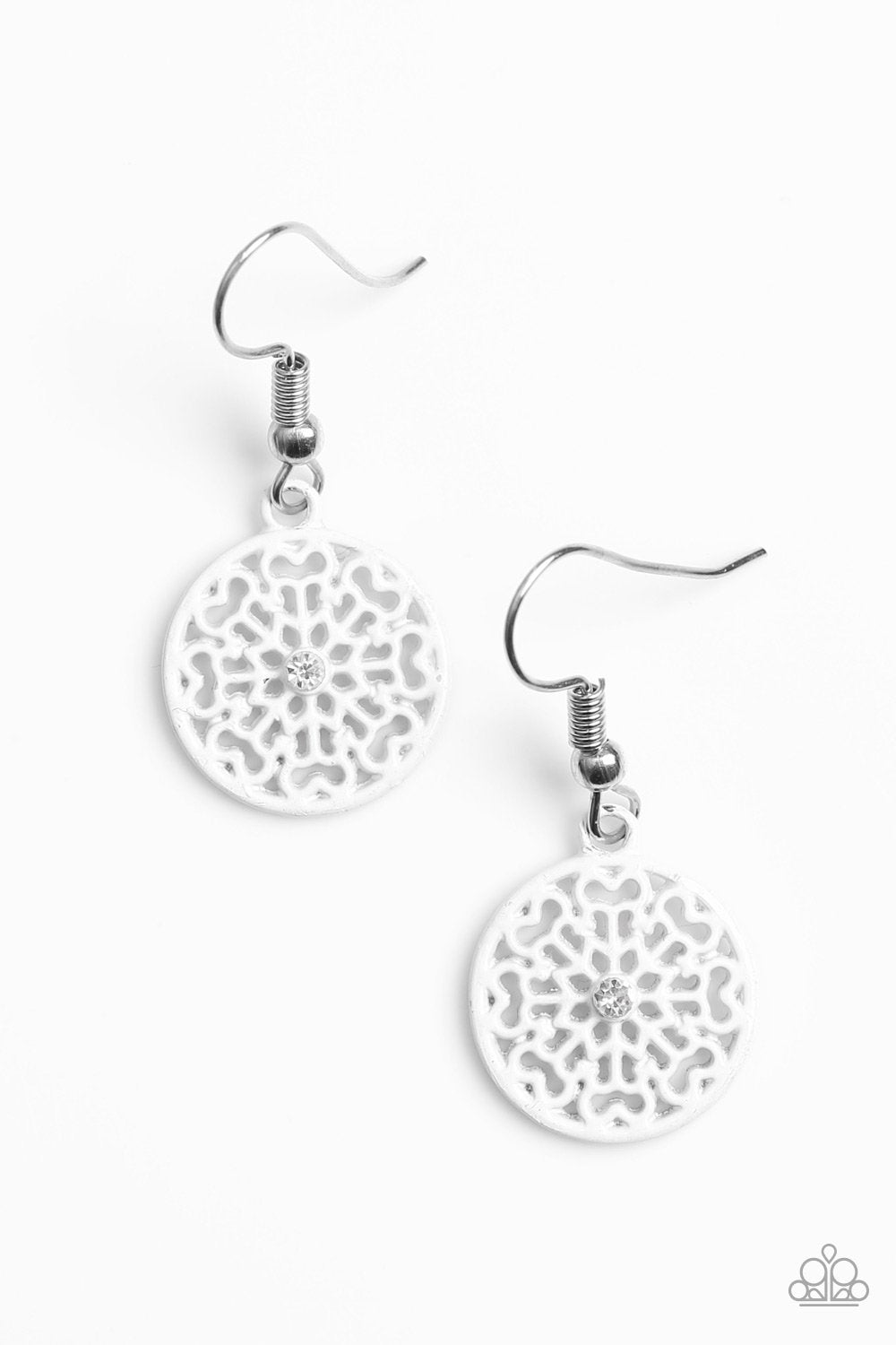 Colorfully Capricious White Earrings - Paparazzi Accessories-CarasShop.com - $5 Jewelry by Cara Jewels