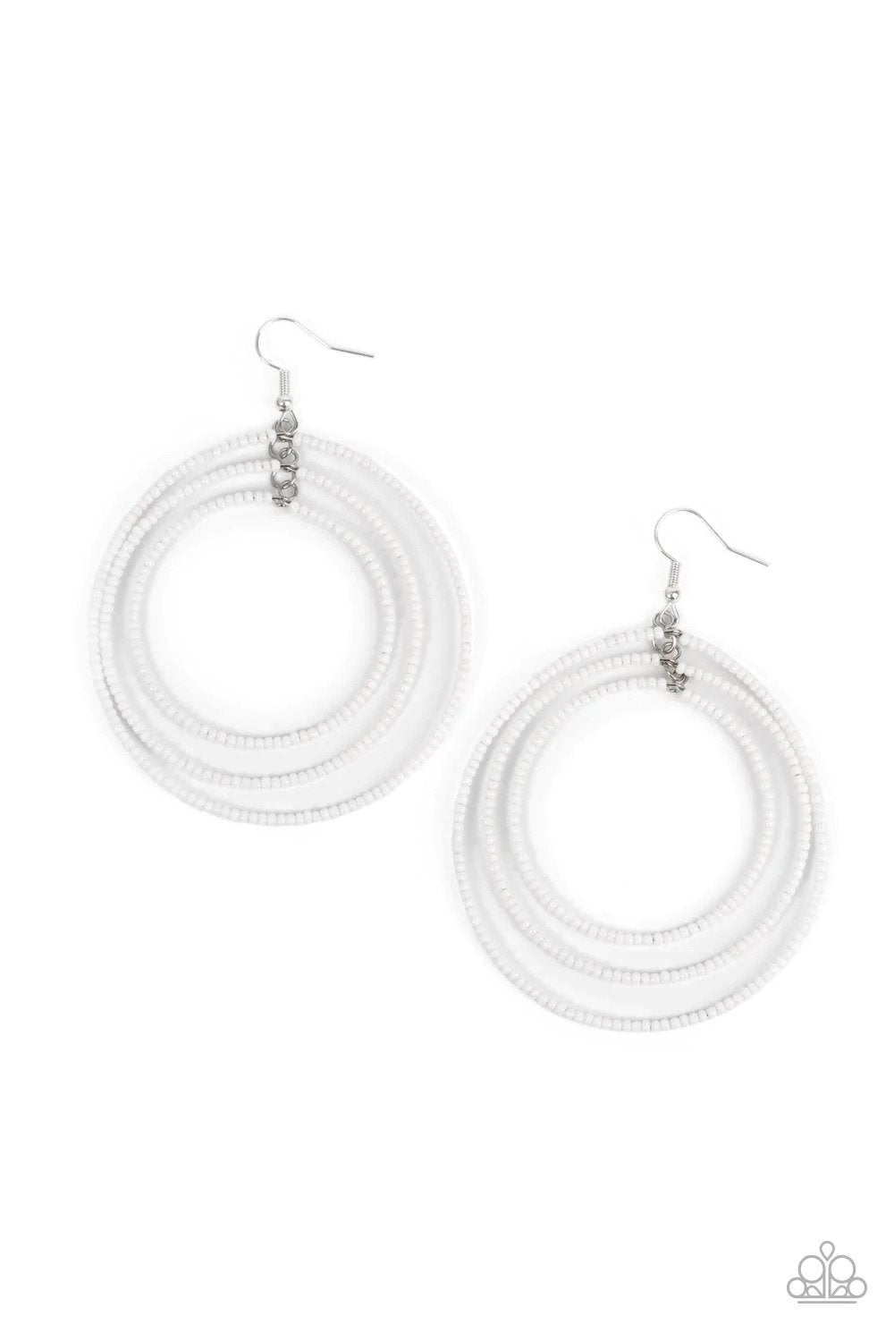 Colorfully Circulating White Earrings - Paparazzi Accessories- lightbox - CarasShop.com - $5 Jewelry by Cara Jewels