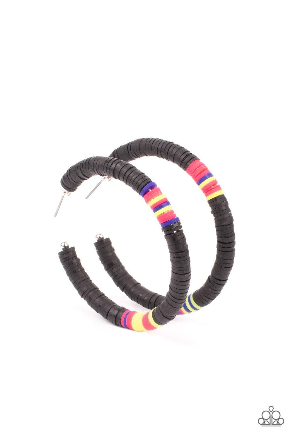 Colorfully Contagious Black and Multi Hoop Earrings - Paparazzi Accessories 2021 Convention Exclusive- lightbox - CarasShop.com - $5 Jewelry by Cara Jewels