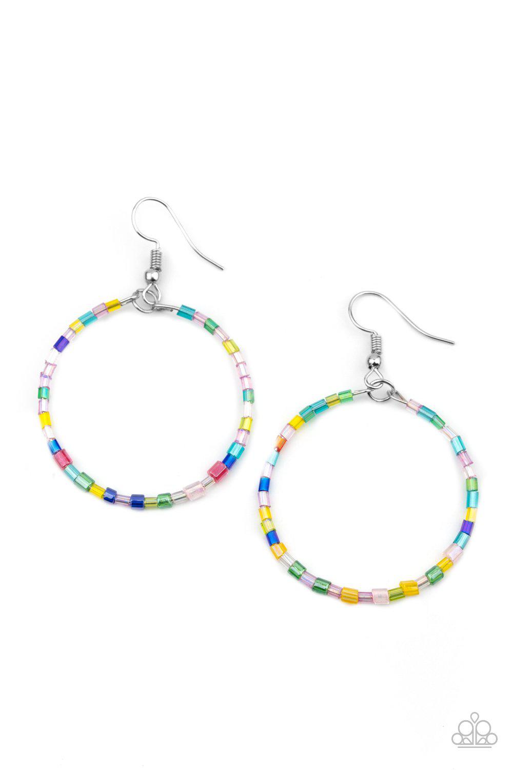 Colorfully Curvy Multi-color Iridescent Seed Bead Earrings - Paparazzi Accessories - lightbox -CarasShop.com - $5 Jewelry by Cara Jewels
