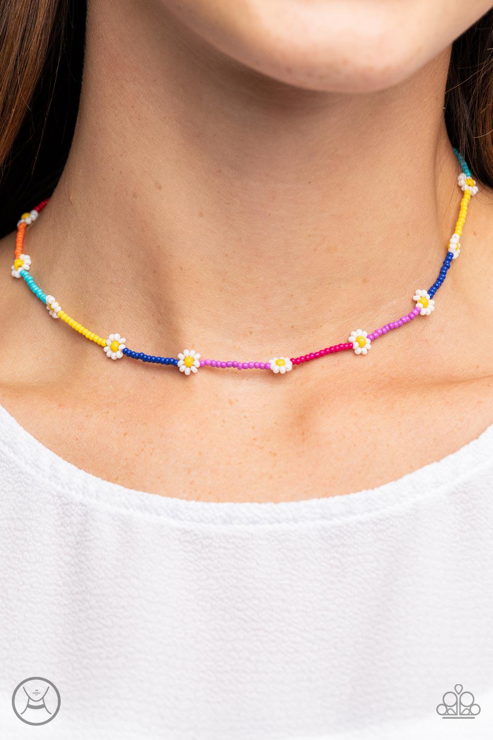 Colorfully Flower Child Multi Seed Bead Choker Necklace - Paparazzi Accessories-on model - CarasShop.com - $5 Jewelry by Cara Jewels