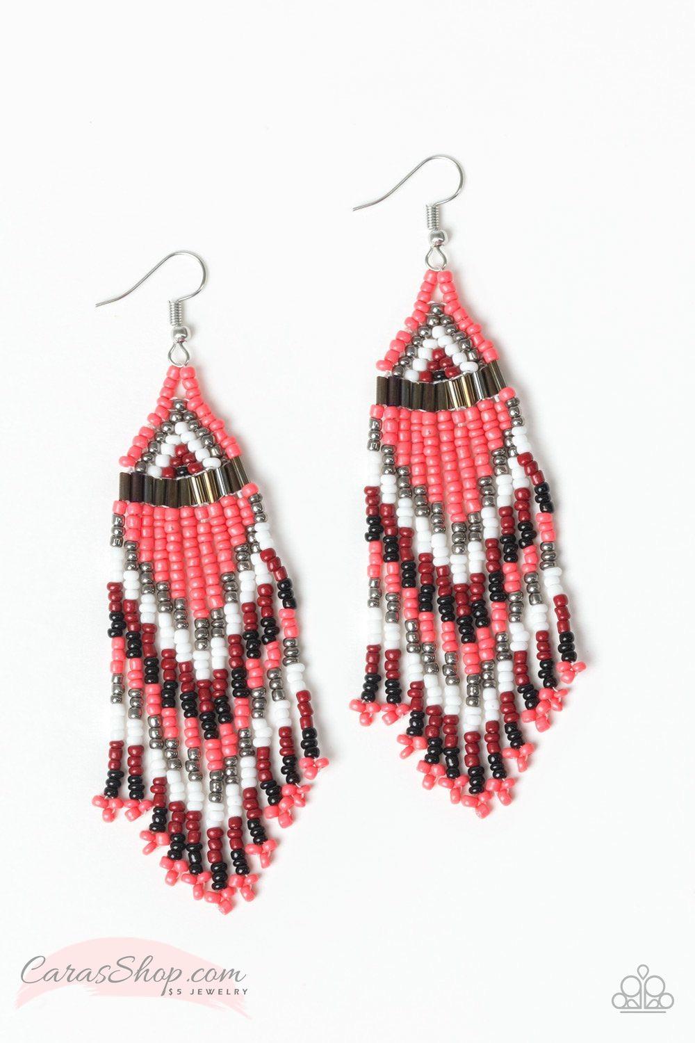 Colors of the Wind Coral Seed Bead Earrings - Paparazzi Accessories-CarasShop.com - $5 Jewelry by Cara Jewels