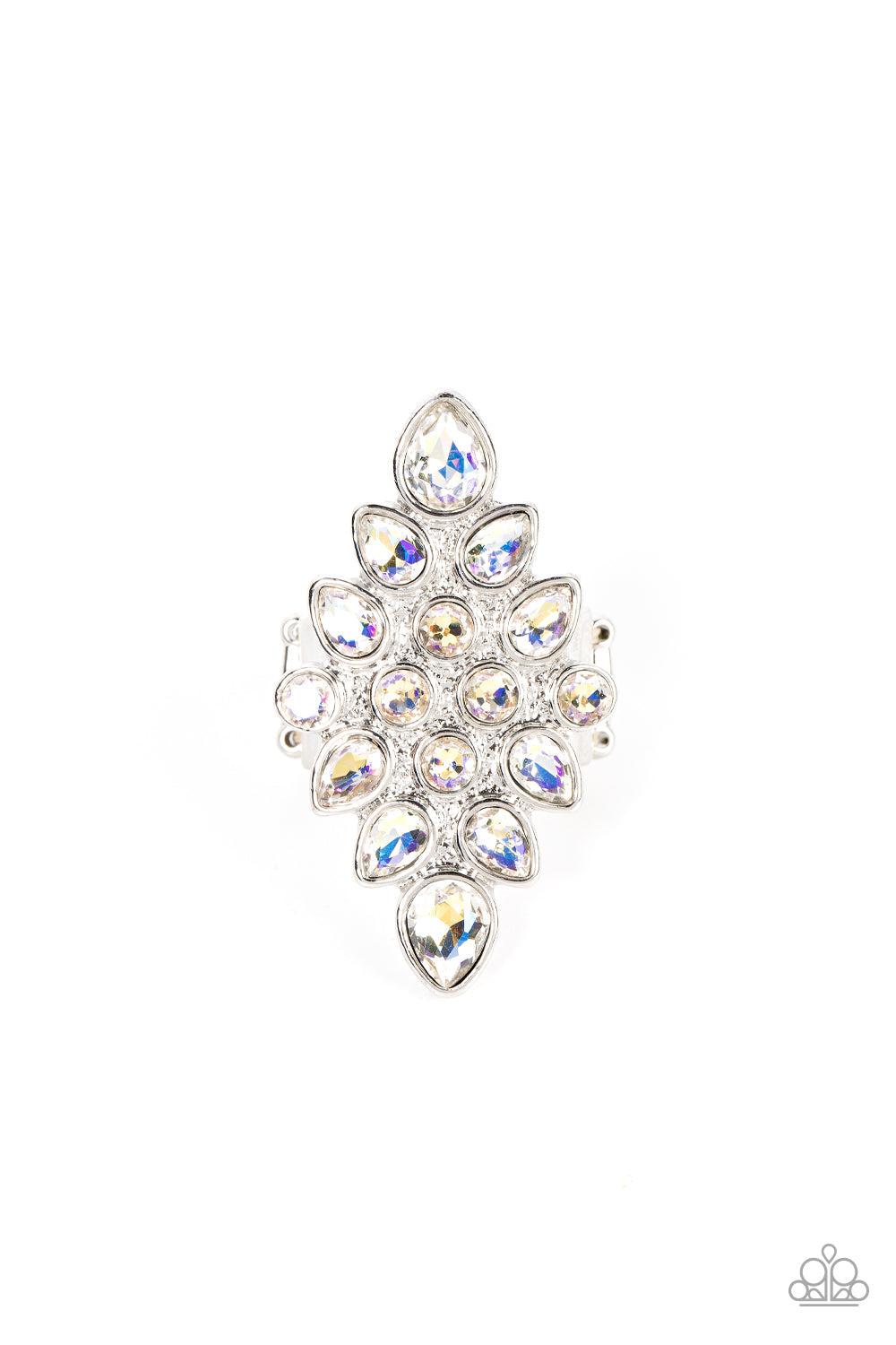 Combustible Iridescence White Iridescent Rhinestone Ring - Paparazzi Accessories- lightbox - CarasShop.com - $5 Jewelry by Cara Jewels
