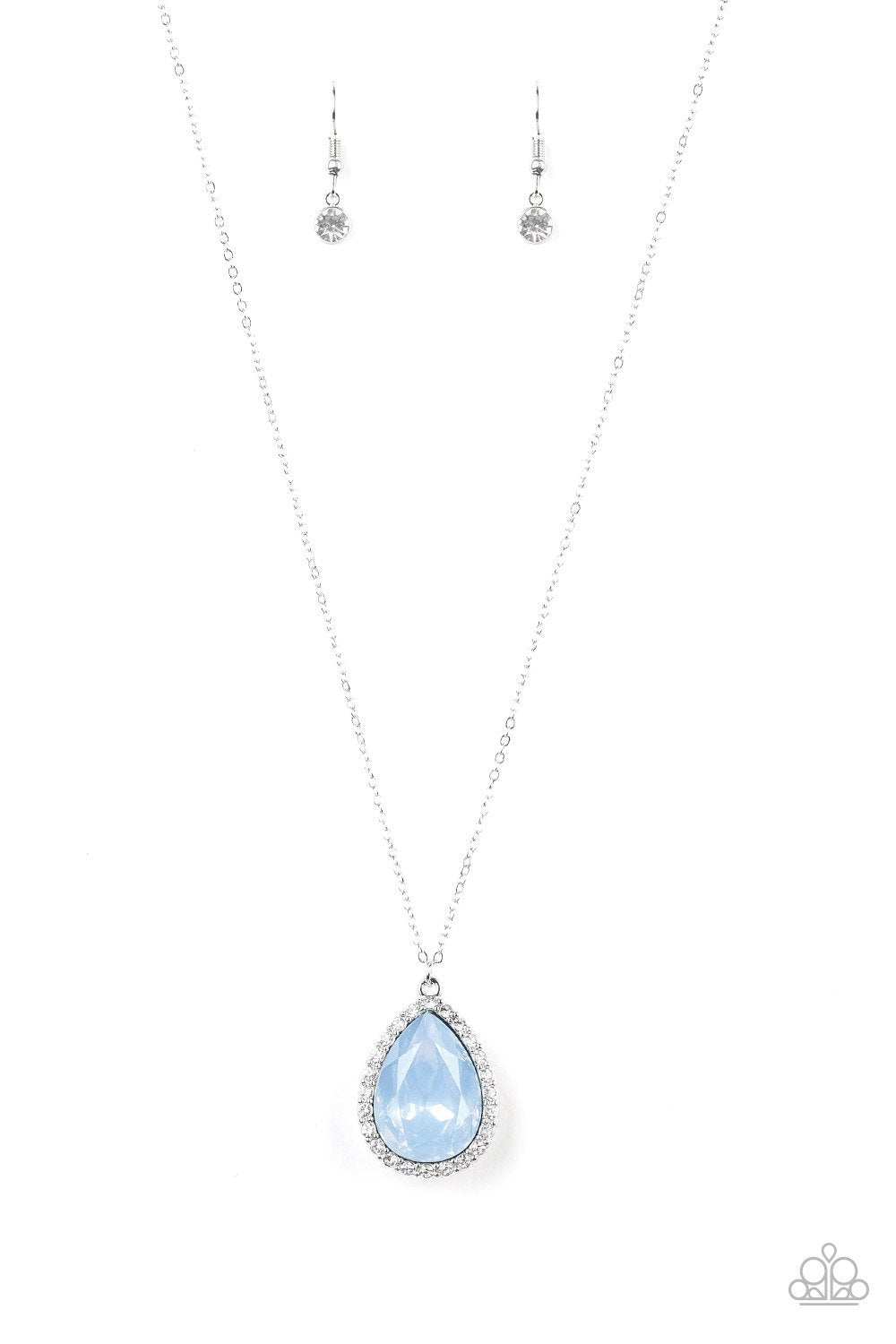 Come of AGELESS Blue Gem Pendant Necklace and matching Earrings - Paparazzi Accessories-CarasShop.com - $5 Jewelry by Cara Jewels