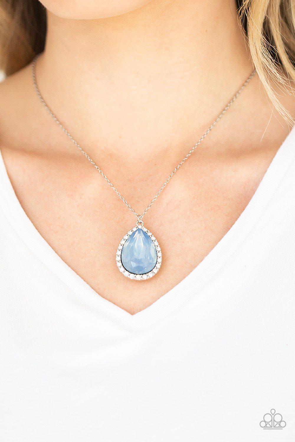 Come of AGELESS Blue Gem Pendant Necklace and matching Earrings - Paparazzi Accessories-CarasShop.com - $5 Jewelry by Cara Jewels