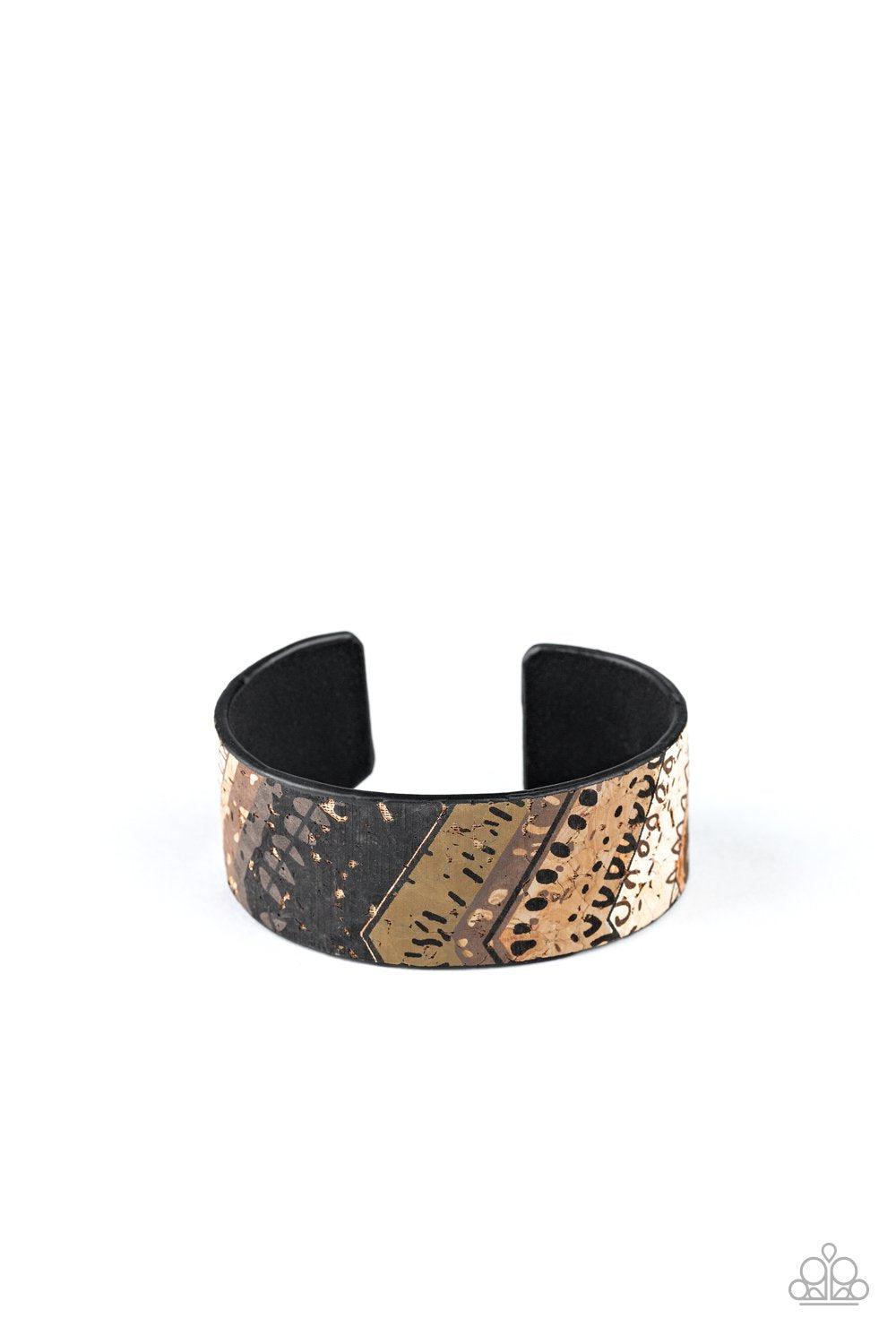 Come Uncorked White Cork Cuff Bracelet - Paparazzi Accessories-CarasShop.com - $5 Jewelry by Cara Jewels
