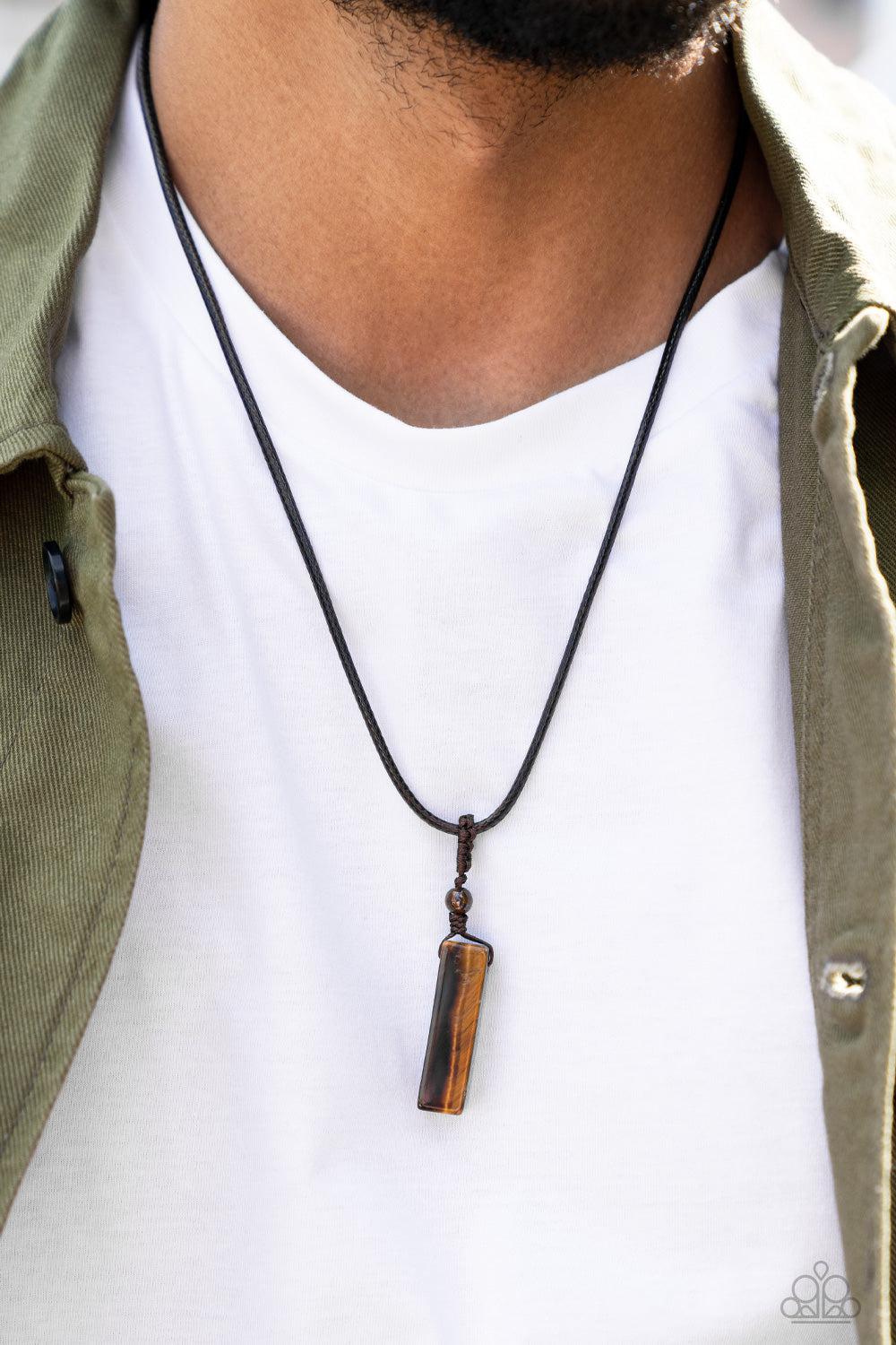 Comes Back ZEN-fold Brown Tiger&#39;s Eye Urban Necklace - Paparazzi Accessories-on model - CarasShop.com - $5 Jewelry by Cara Jewels