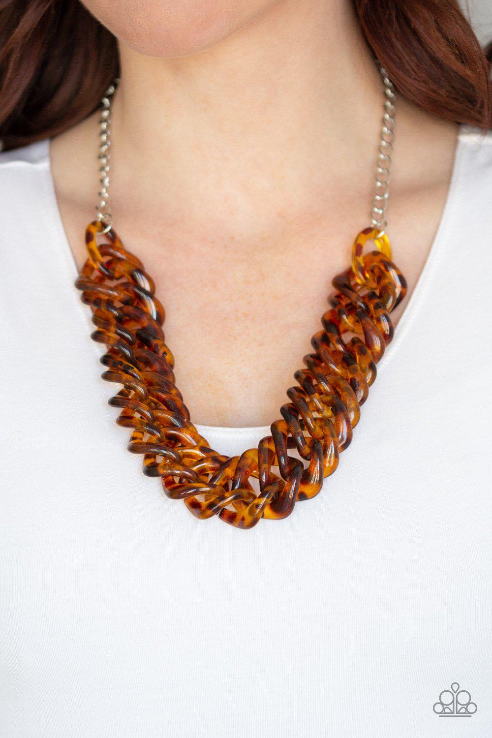 Comin&#39; In HAUTE Brown Tortoise Shell Acrylic Necklace - Paparazzi Accessories-CarasShop.com - $5 Jewelry by Cara Jewels