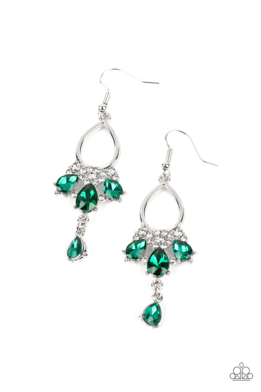 Coming in Clutch Green Rhinestone Earrings - Paparazzi Accessories- lightbox - CarasShop.com - $5 Jewelry by Cara Jewels