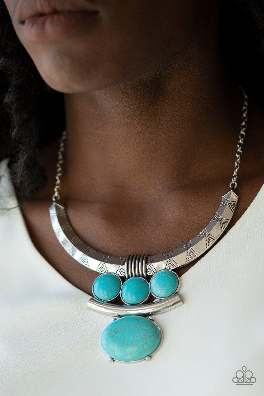 Commander In CHIEFETTE Turquoise Blue Stone and Silver Necklace - Paparazzi Accessories-CarasShop.com - $5 Jewelry by Cara Jewels