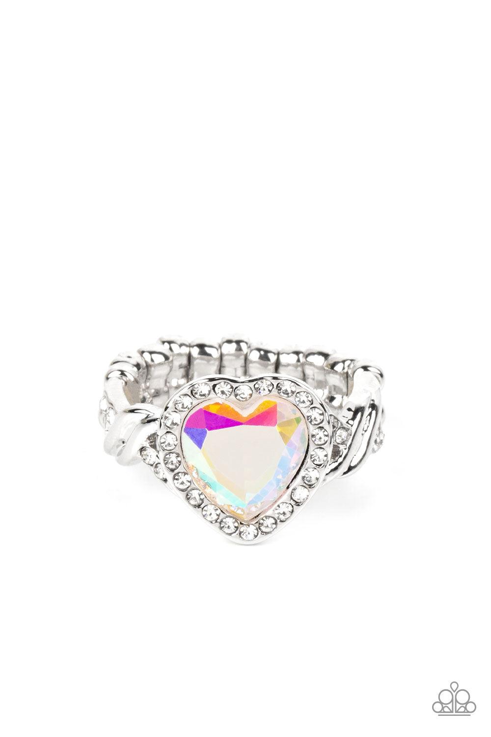 Committed to Cupid Multi Iridescent Rhinestone Heart Ring - Paparazzi Accessories- lightbox - CarasShop.com - $5 Jewelry by Cara Jewels