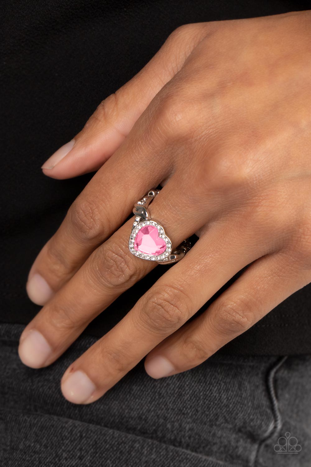 Committed to Cupid Pink Rhinestone Heart Ring - Paparazzi Accessories-on model - CarasShop.com - $5 Jewelry by Cara Jewels