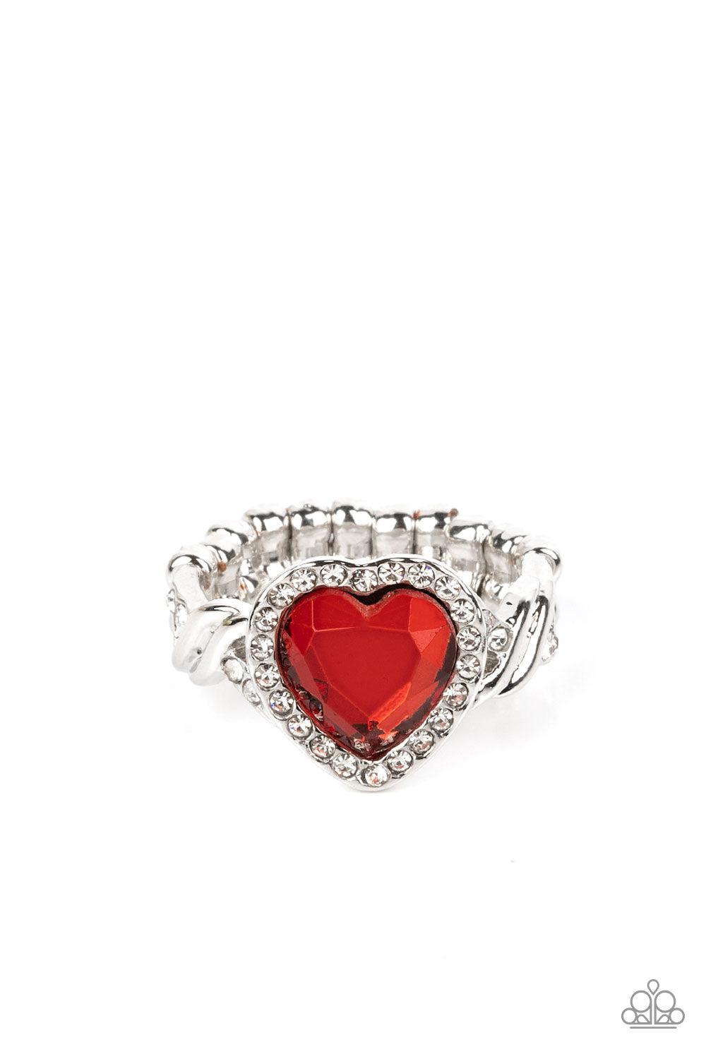 Committed to Cupid Red Rhinestone Heart Ring - Paparazzi Accessories- lightbox - CarasShop.com - $5 Jewelry by Cara Jewels