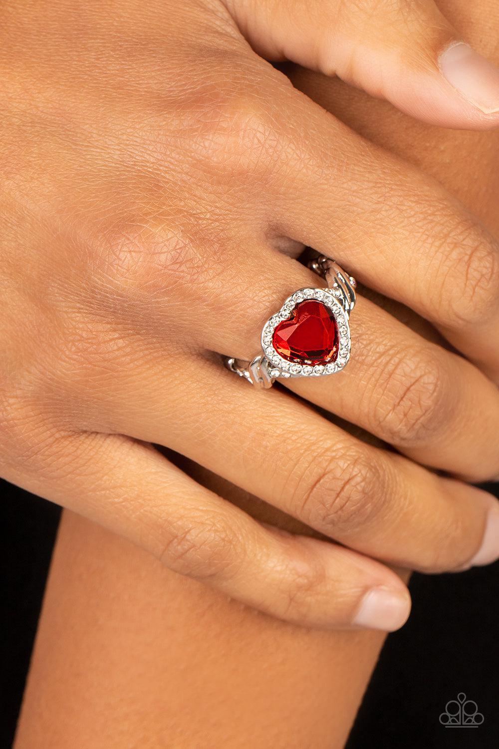 Committed to Cupid Red Rhinestone Heart Ring - Paparazzi Accessories-on model - CarasShop.com - $5 Jewelry by Cara Jewels