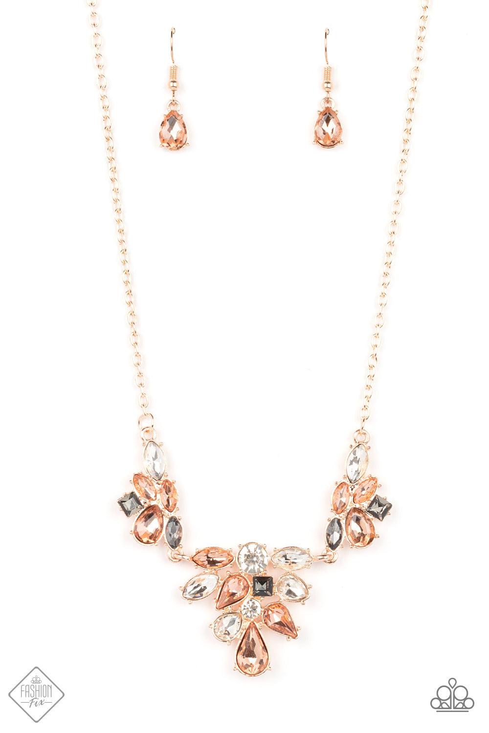 Completely Captivated Rose Gold &amp; Smoky Rhinestone Necklace - Paparazzi Accessories- lightbox - CarasShop.com - $5 Jewelry by Cara Jewels