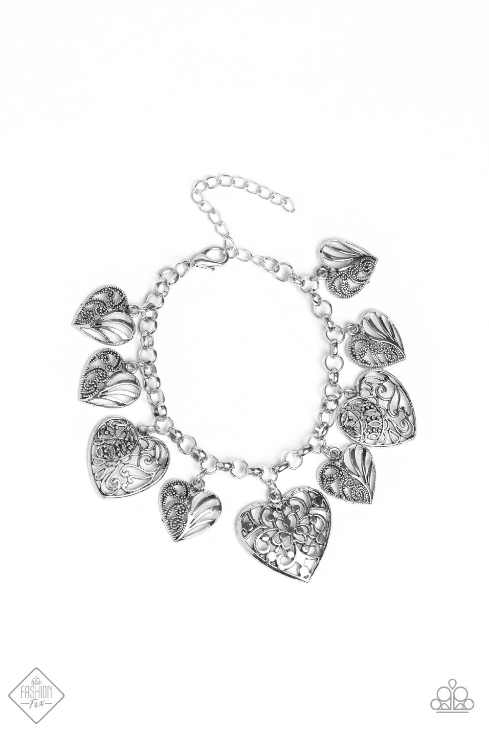 Completely Devoted Silver Heart Bracelet - Paparazzi Accessories-CarasShop.com - $5 Jewelry by Cara Jewels