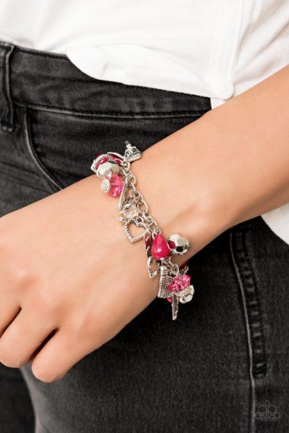 Completely Innocent Pink Heart Charm Bracelet - Paparazzi Accessories-CarasShop.com - $5 Jewelry by Cara Jewels