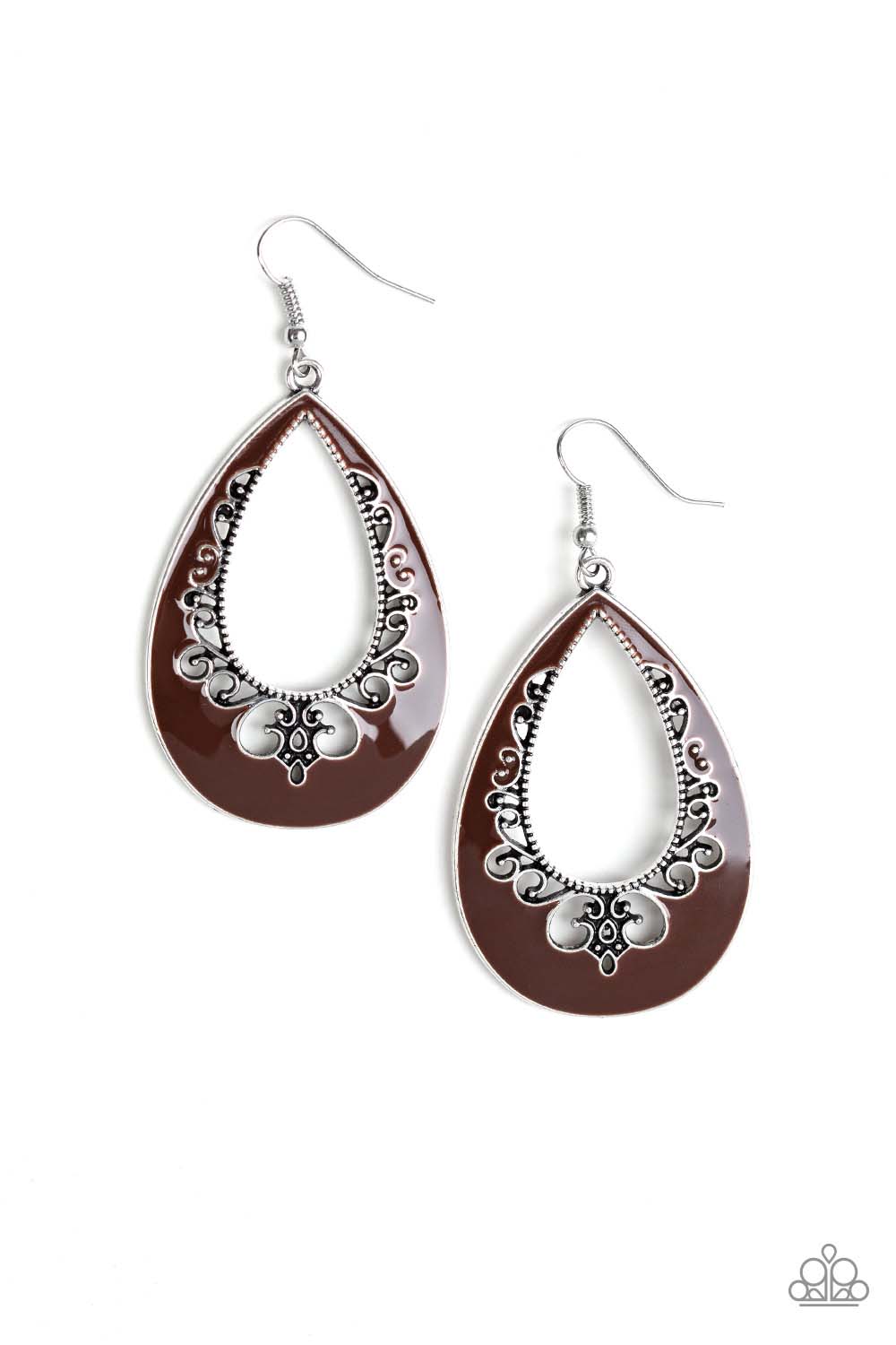 Compliments To The CHIC Brown Earrings - Paparazzi Accessories - lightbox -CarasShop.com - $5 Jewelry by Cara Jewels