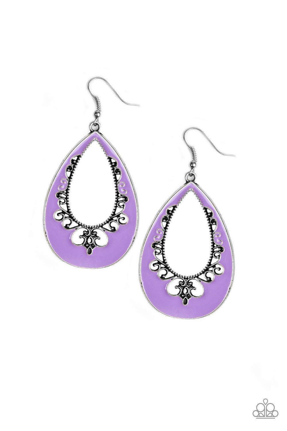 Compliments To The CHIC Purple Teardrop Earrings - Paparazzi Accessories-CarasShop.com - $5 Jewelry by Cara Jewels